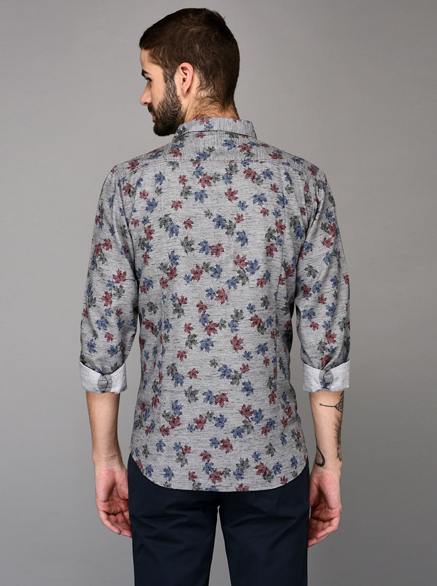 JB Sport Grey & Red Printed Slim Fit Casual Shirt