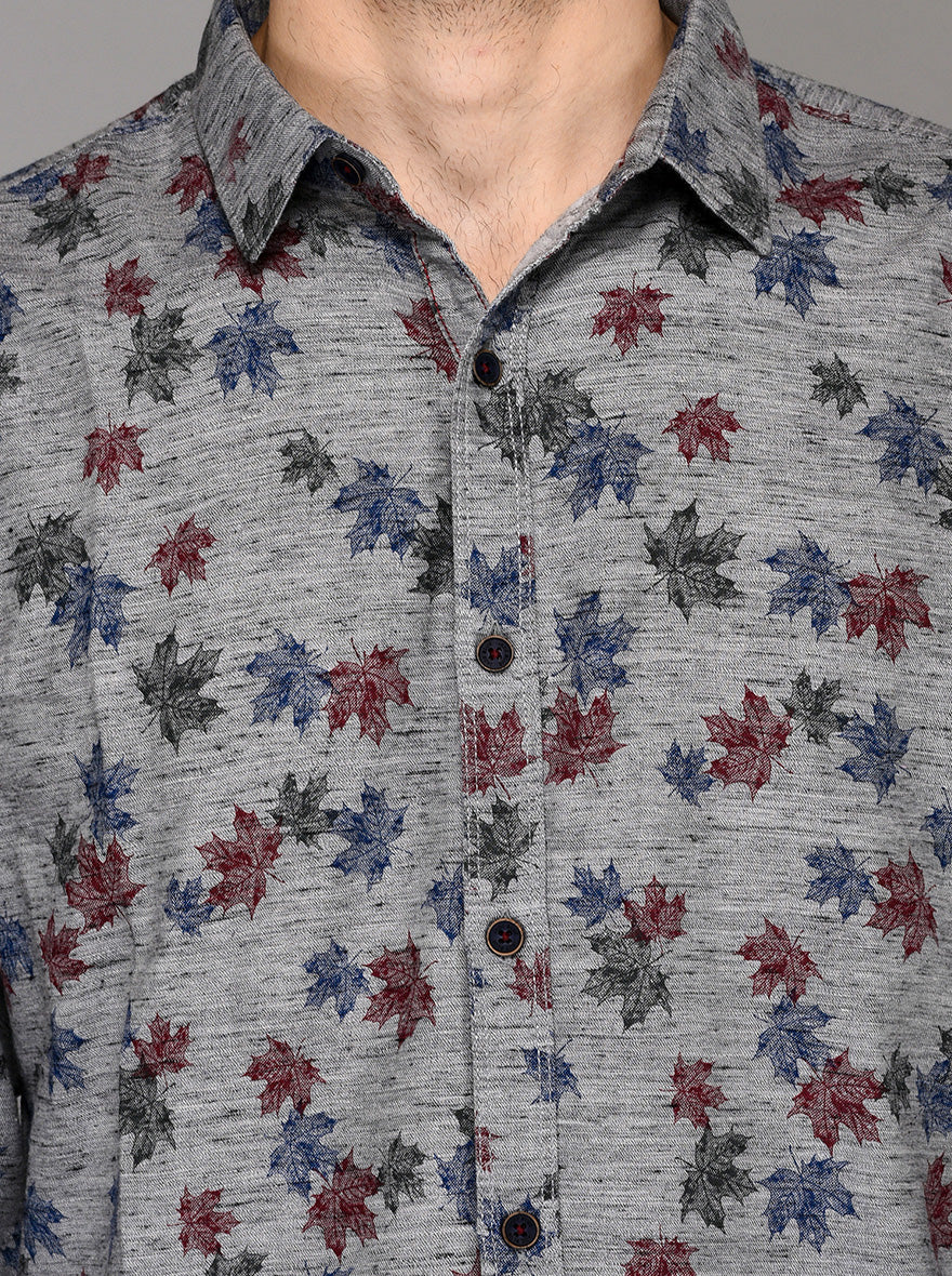 JB Sport Grey & Red Printed Slim Fit Casual Shirt