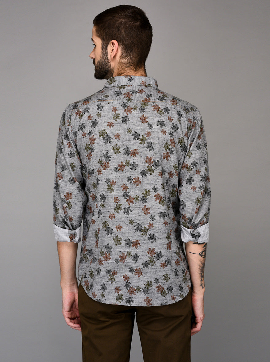 JB Sport Grey & Green Printed Slim Fit Casual Shirt