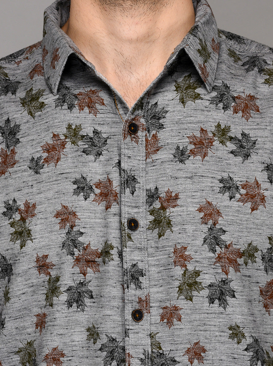 JB Sport Grey & Green Printed Slim Fit Casual Shirt