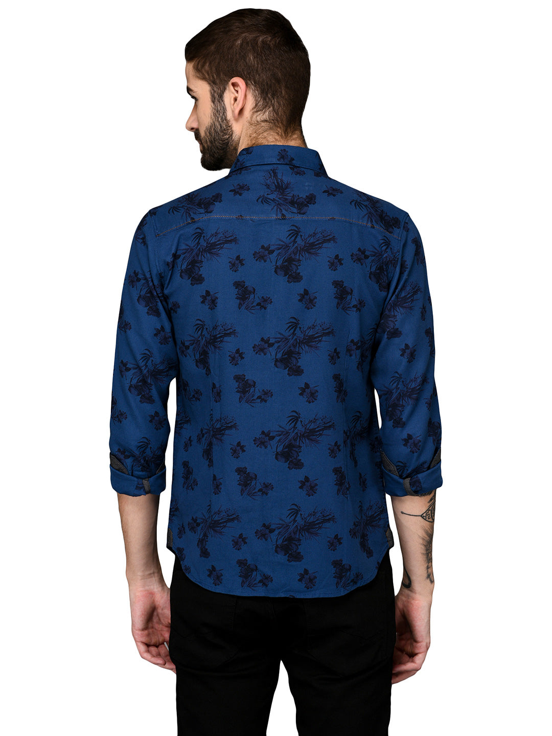 Greenfibre Blue Printed Slim Fit Casual Shirt