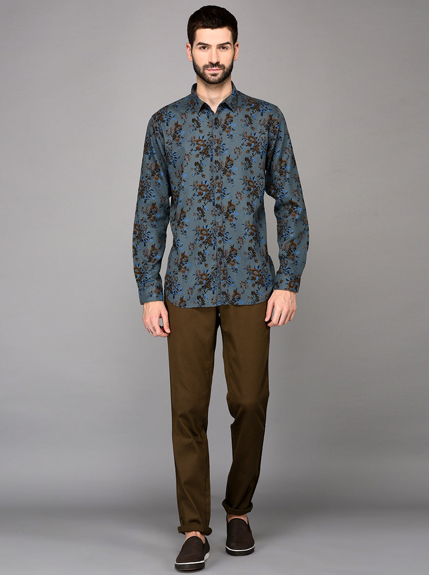 JB Sport Blue Printed Slim Fit Casual Shirt