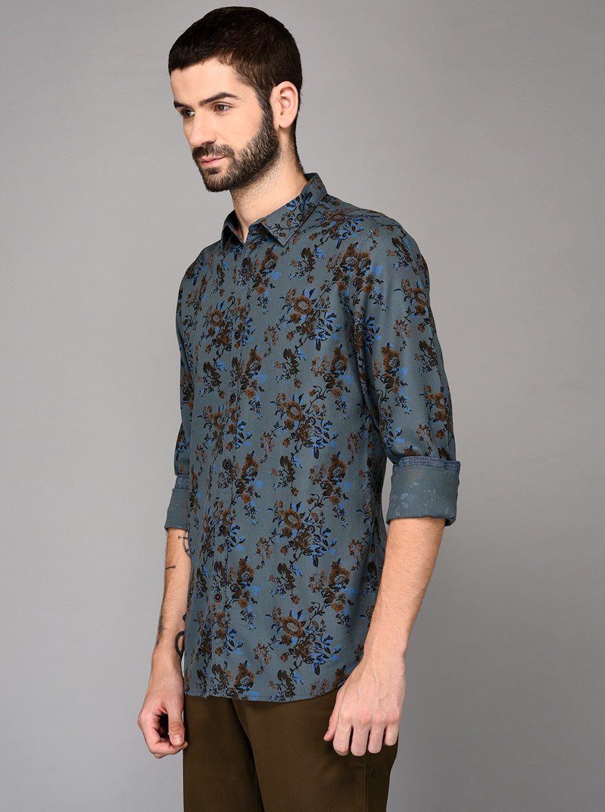JB Sport Blue Printed Slim Fit Casual Shirt