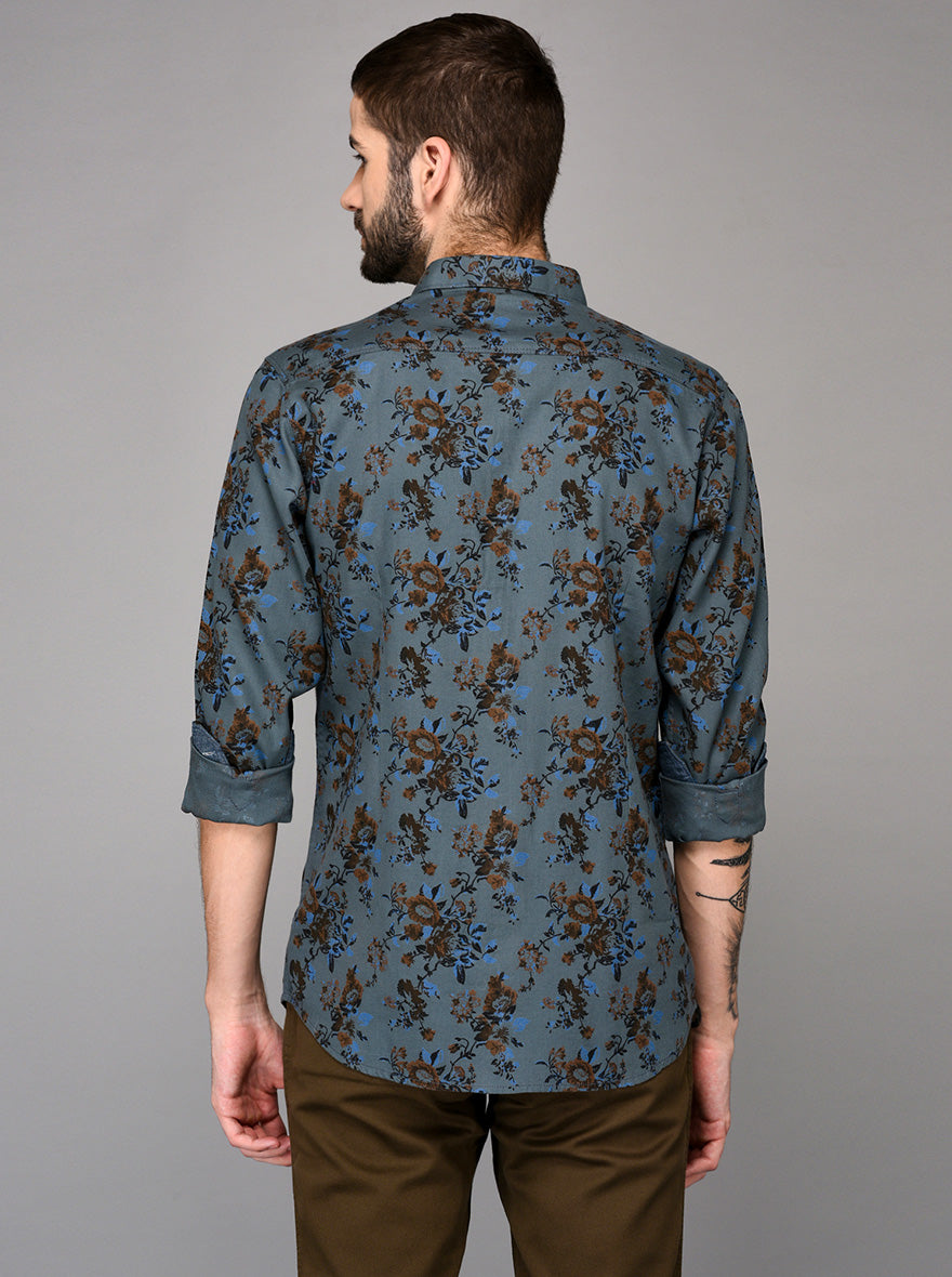 JB Sport Blue Printed Slim Fit Casual Shirt