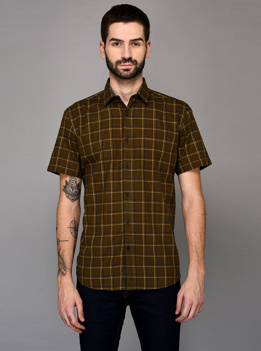 Brown Checked Slim Fit Casual Shirt | JB Sport