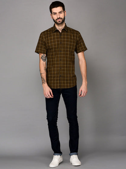 Brown Checked Slim Fit Casual Shirt | JB Sport