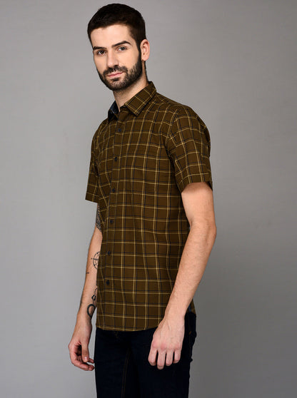 Brown Checked Slim Fit Casual Shirt | JB Sport