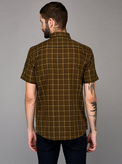 Brown Checked Slim Fit Casual Shirt | JB Sport