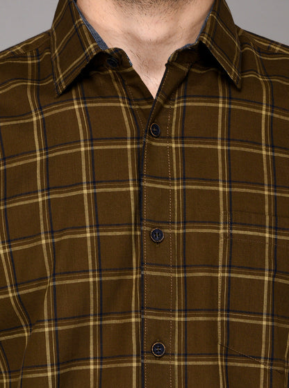 Brown Checked Slim Fit Casual Shirt | JB Sport