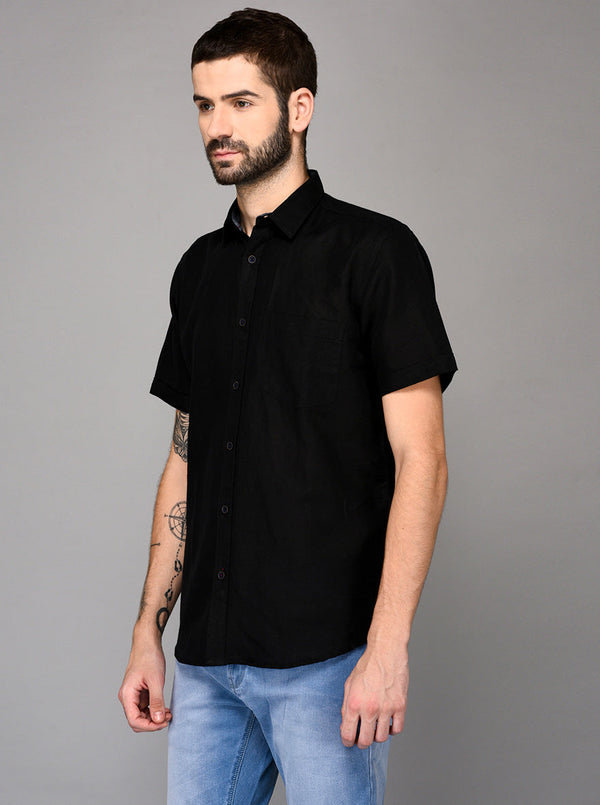 Black Self Textured Slim Fit Casual Shirt | JB Sport