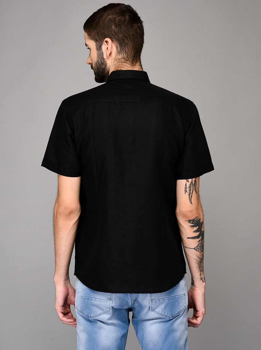 Black Self Textured Slim Fit Casual Shirt | JB Sport