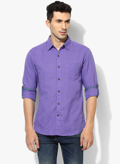Greenfibre Light Purple Slim Fit Casual Shirt