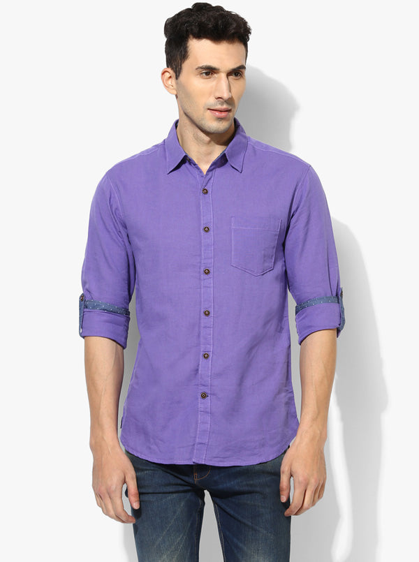 Greenfibre Light Purple Slim Fit Casual Shirt