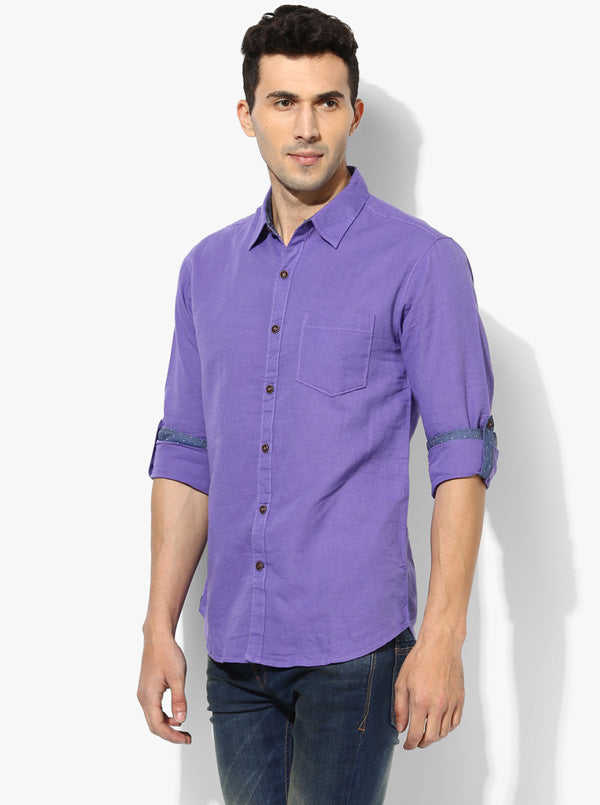 Greenfibre Light Purple Slim Fit Casual Shirt