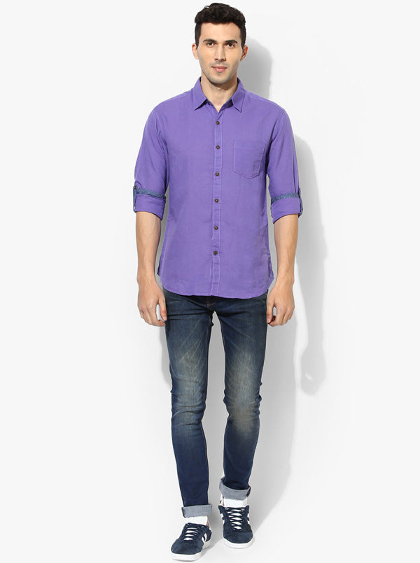 Greenfibre Light Purple Slim Fit Casual Shirt
