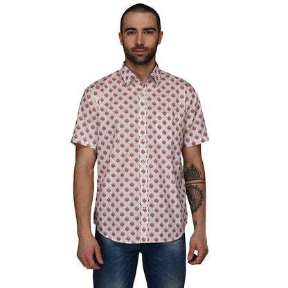 Greenfibre Pink Printed Regular Fit Casual Shirt