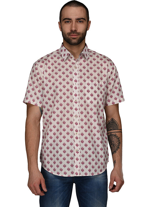 Greenfibre Pink Printed Regular Fit Casual Shirt