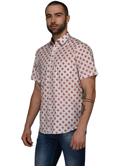 Greenfibre Pink Printed Regular Fit Casual Shirt