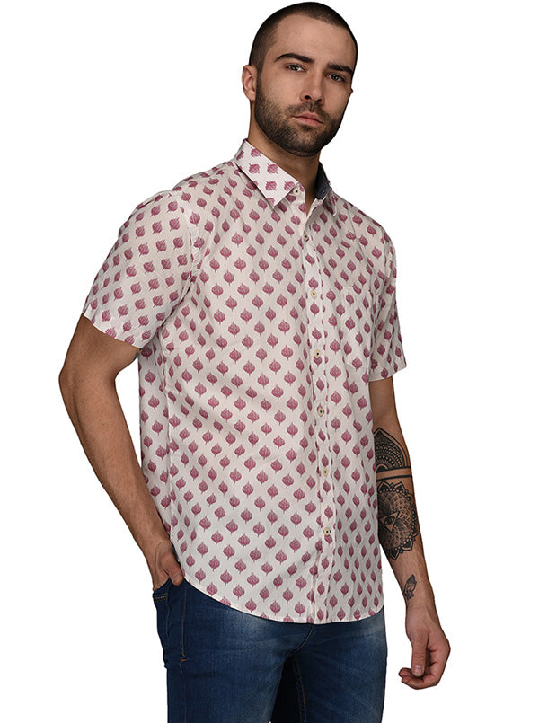 Greenfibre Pink Printed Regular Fit Casual Shirt