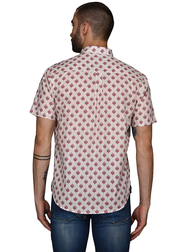 Greenfibre Pink Printed Regular Fit Casual Shirt
