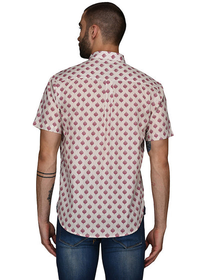 Greenfibre Pink Printed Regular Fit Casual Shirt