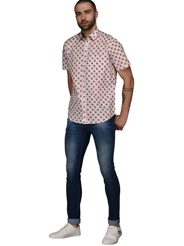 Greenfibre Pink Printed Regular Fit Casual Shirt