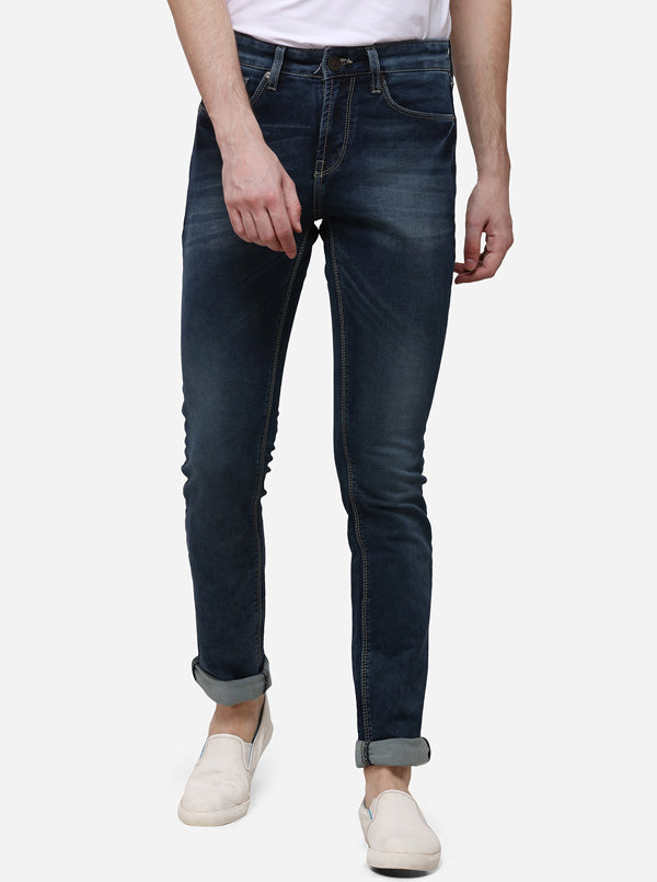 Dark Blue Straight Fit Solid Jeans | JB Sport