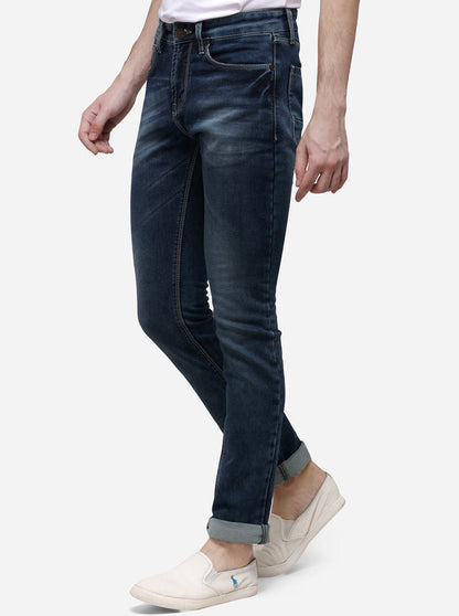 Dark Blue Straight Fit Solid Jeans | JB Sport