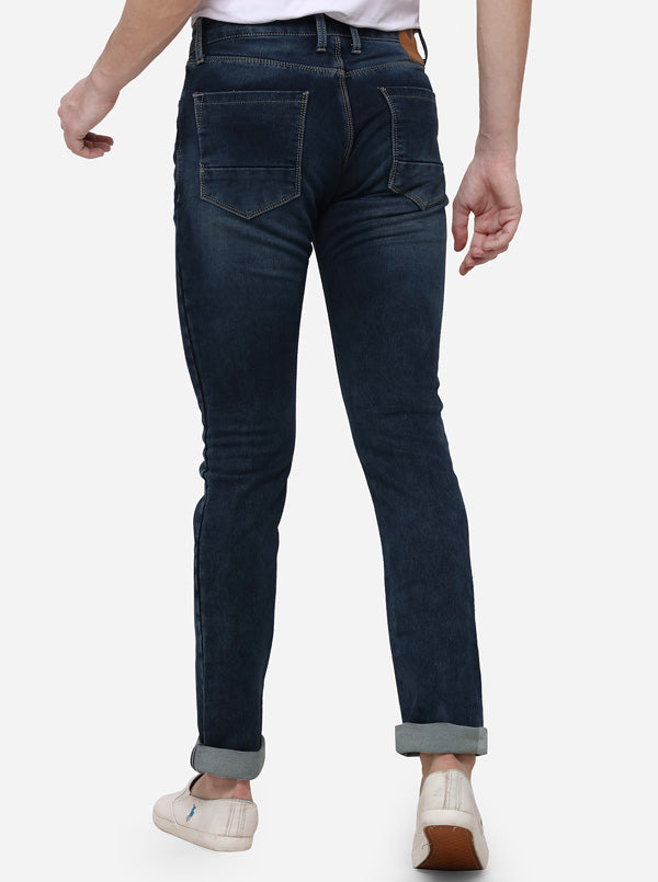 Dark Blue Straight Fit Solid Jeans | JB Sport
