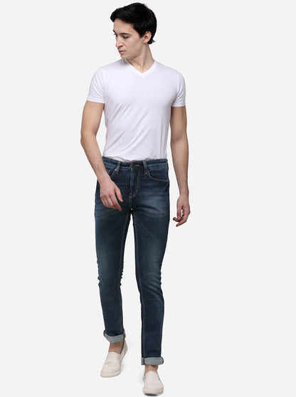 Dark Blue Straight Fit Solid Jeans | JB Sport