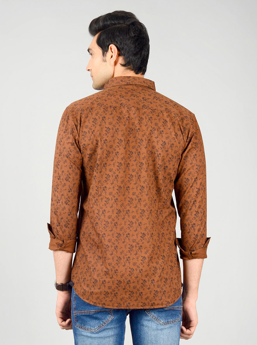 Brown Printed Slim Fit Casual Shirt | JB Sport