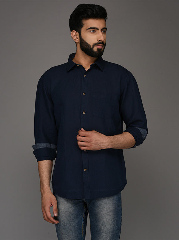 Blue Solid Slim Fit Casual Shirt | JB Sport