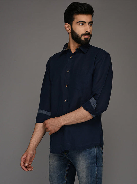 Blue Solid Slim Fit Casual Shirt | JB Sport