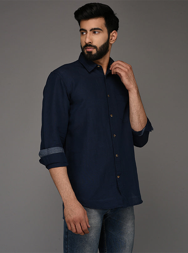 Blue Solid Slim Fit Casual Shirt | JB Sport