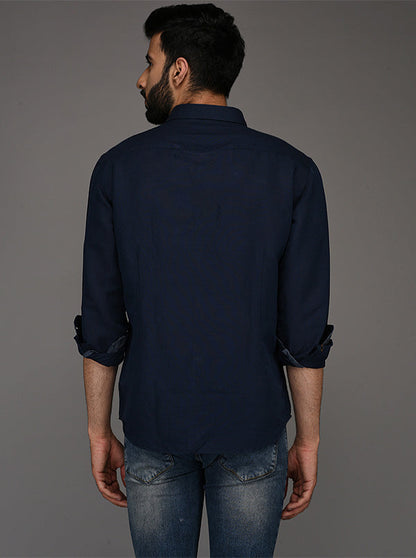 Blue Solid Slim Fit Casual Shirt | JB Sport