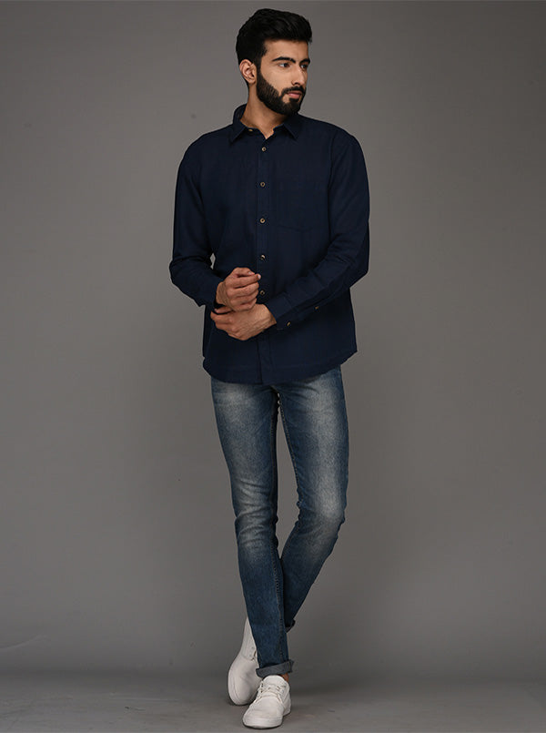 Blue Solid Slim Fit Casual Shirt | JB Sport