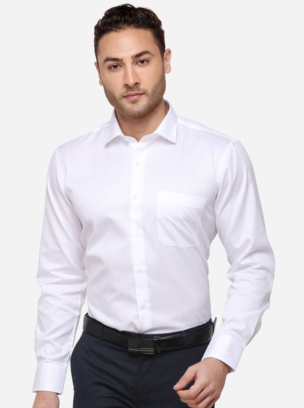 White Solid Slim Fit Formal Shirt | Metal