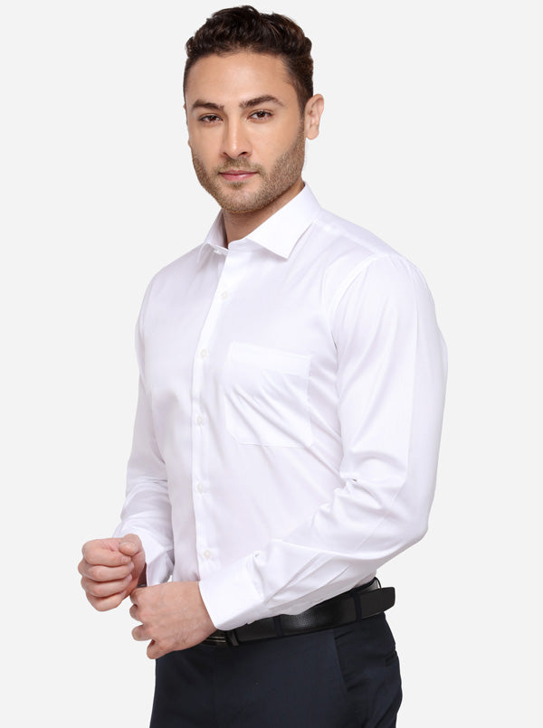 White Solid Slim Fit Formal Shirt | Metal