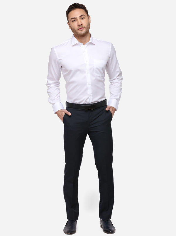 White Solid Slim Fit Formal Shirt | Metal