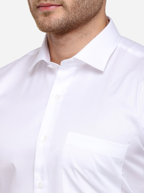 White Solid Slim Fit Formal Shirt | Metal