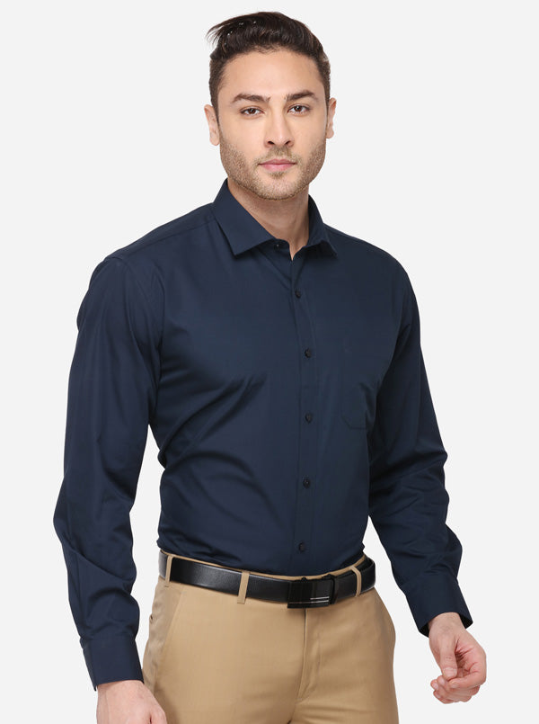 Navy Blue Solid Regular Fit Formal Shirt | Greenfibre