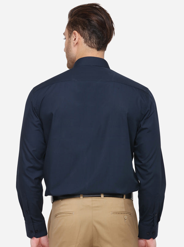 Navy Blue Solid Regular Fit Formal Shirt | Greenfibre