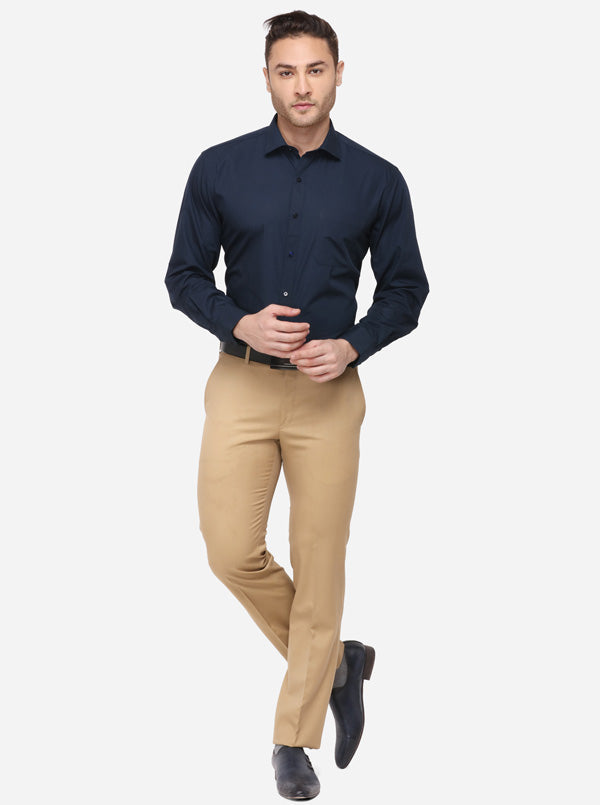 Navy Blue Solid Regular Fit Formal Shirt | Greenfibre