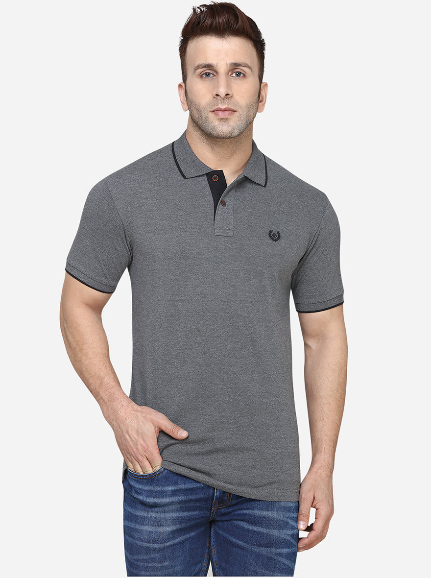 Anthra Melange Solid Slim Fit Polo T-Shirt | Greenfibre