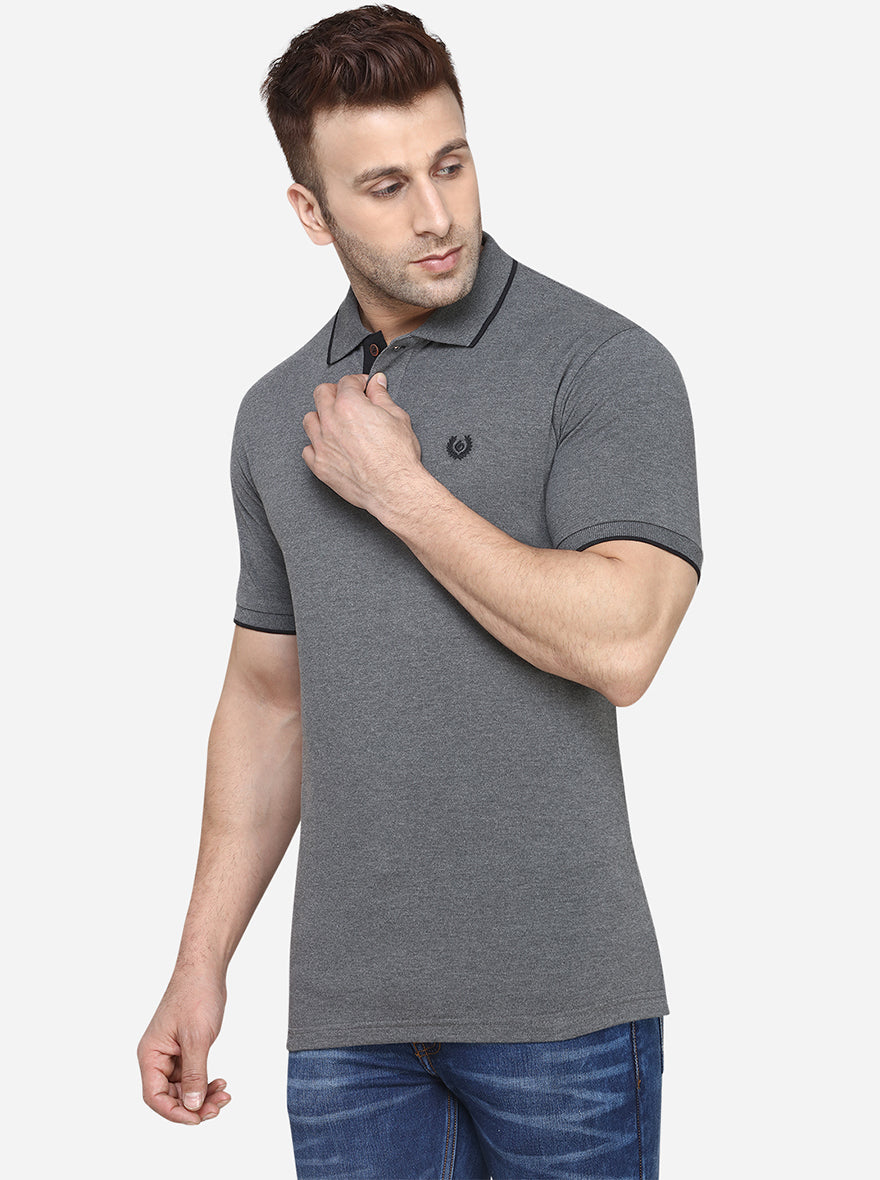 Anthra Melange Solid Slim Fit Polo T-Shirt | Greenfibre