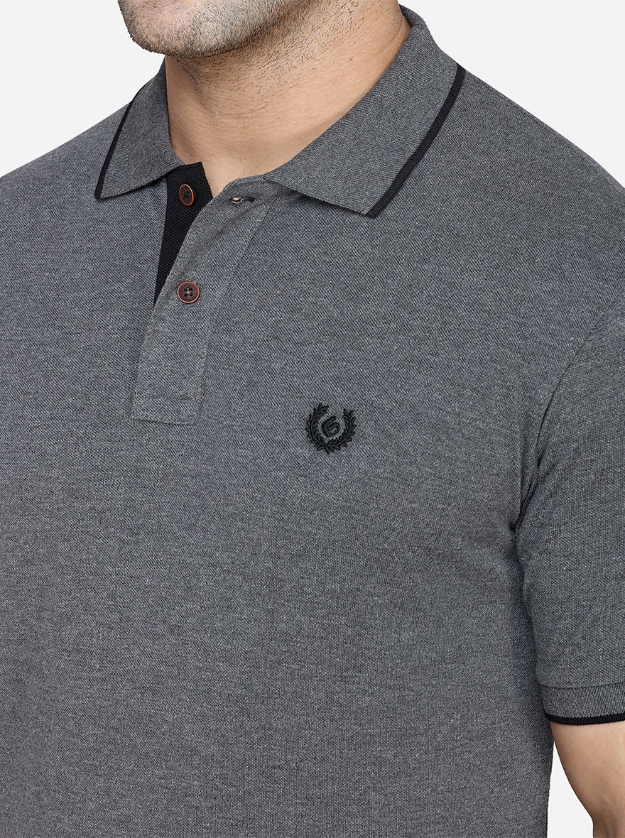 Anthra Melange Solid Slim Fit Polo T-Shirt | Greenfibre