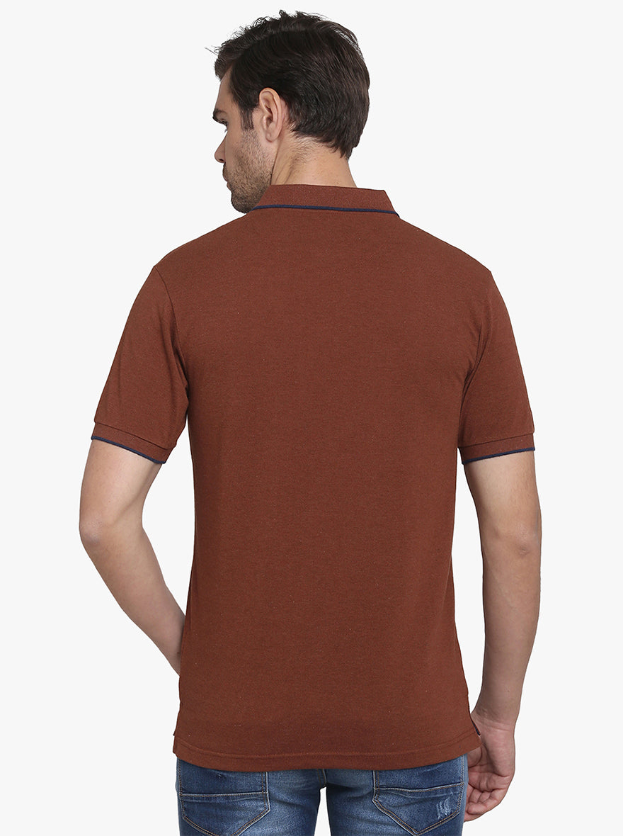 Coffee Melange Solid Slim Fit Polo T-shirt  | Greenfibre