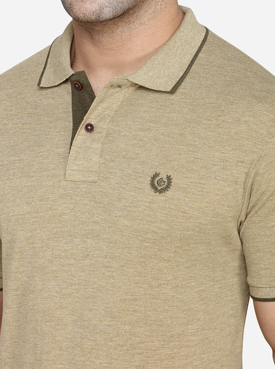 Camel Melange Solid Slim Fit Polo T-Shirt | Greenfibre