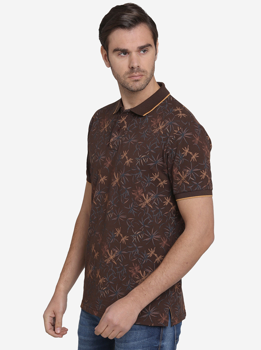 Pinecone Brown Printed Slim Fit Polo T-shirt  | Greenfibre