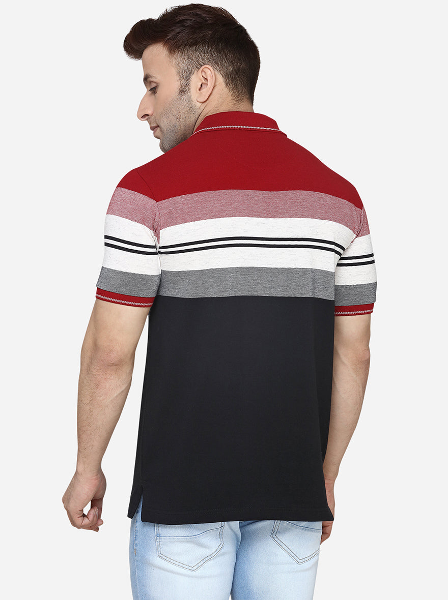 Red & White Striped Slim Fit Polo T-Shirt | Greenfibre